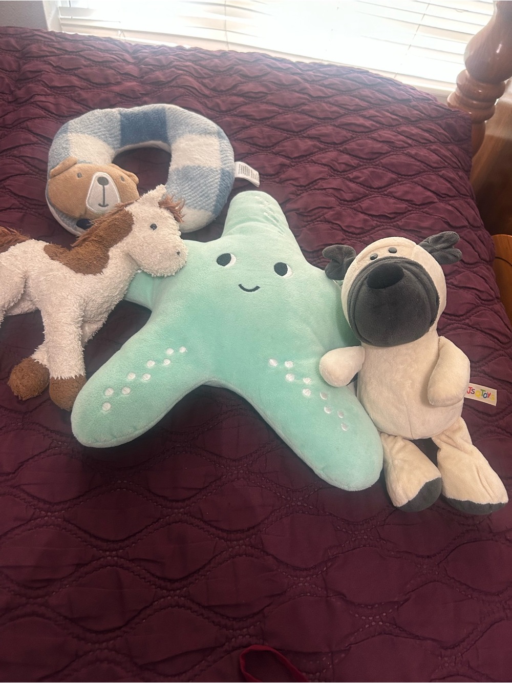 Cozy Plush Toy Bundle - Starfish Pony Pug Dog & Bear Neck Pillow Lot